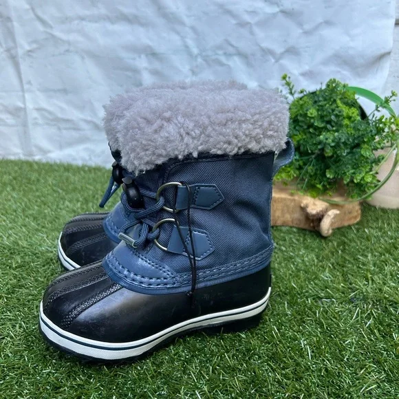 Sorel Yoot Pac Navy Blue Nylon Waterproof Snow Boots Duck Toe Boys Kids Size 8